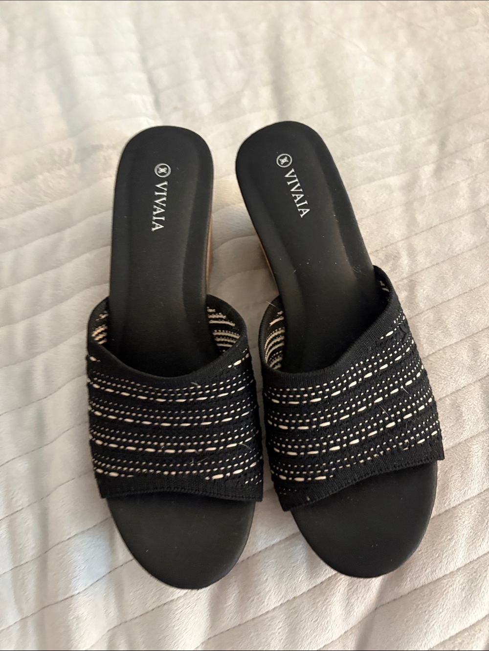 Vivaia Women's Black Slide Mules with Woven Upper